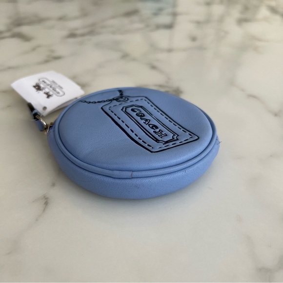 NWT Coach Hang Tag Motif Light Chambray Blue Round Coin Purse Zip Case 48558 - Picture 7 of 8